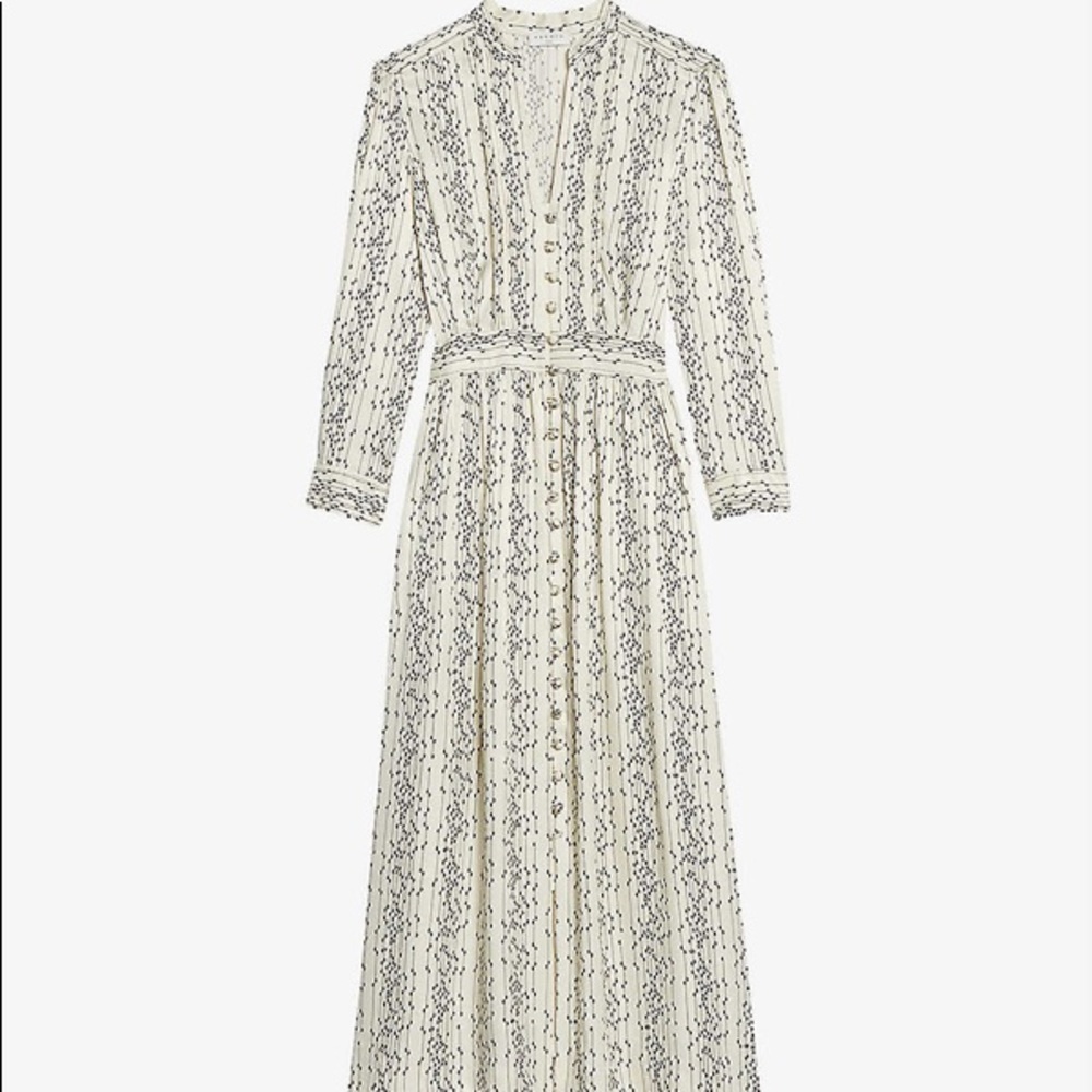 NWT SANDRO Shira Cream & Black Satin Jacquard Maxi Dress - US 8/10 (FR 40)